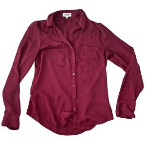 Express Portofino Shirt XS Burgundy Button Down Blouse